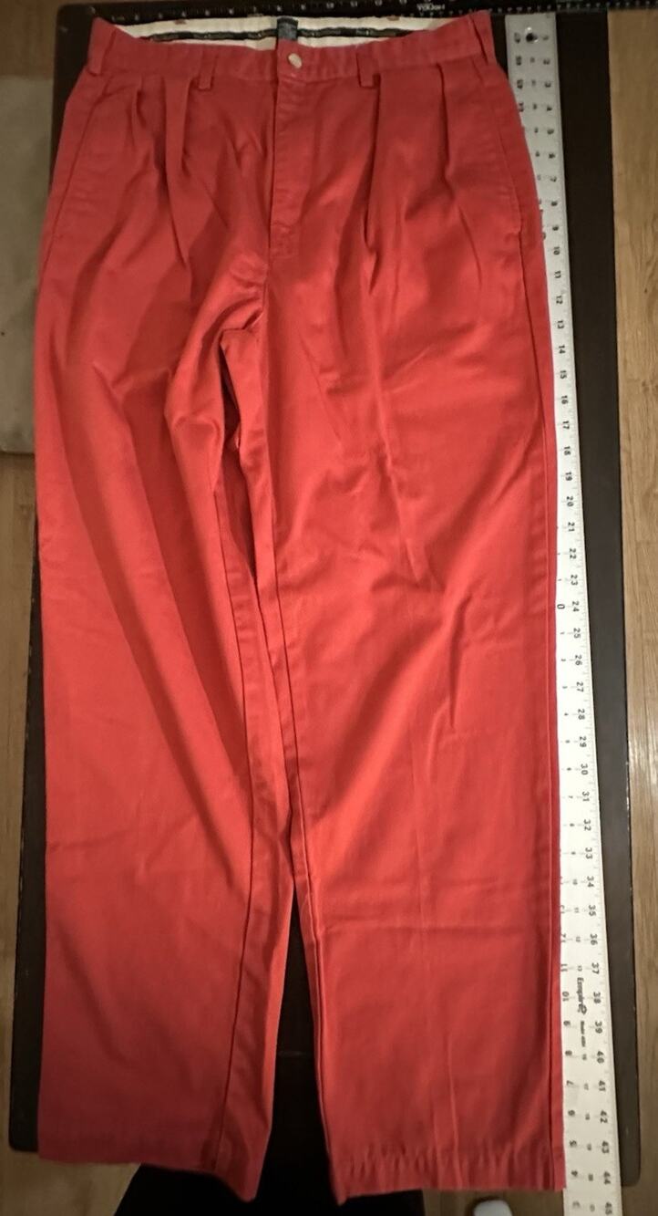 Vintage Polo Ralph Lauren Men’s Red Pleated Chino Cotton Straight Pants 34x32